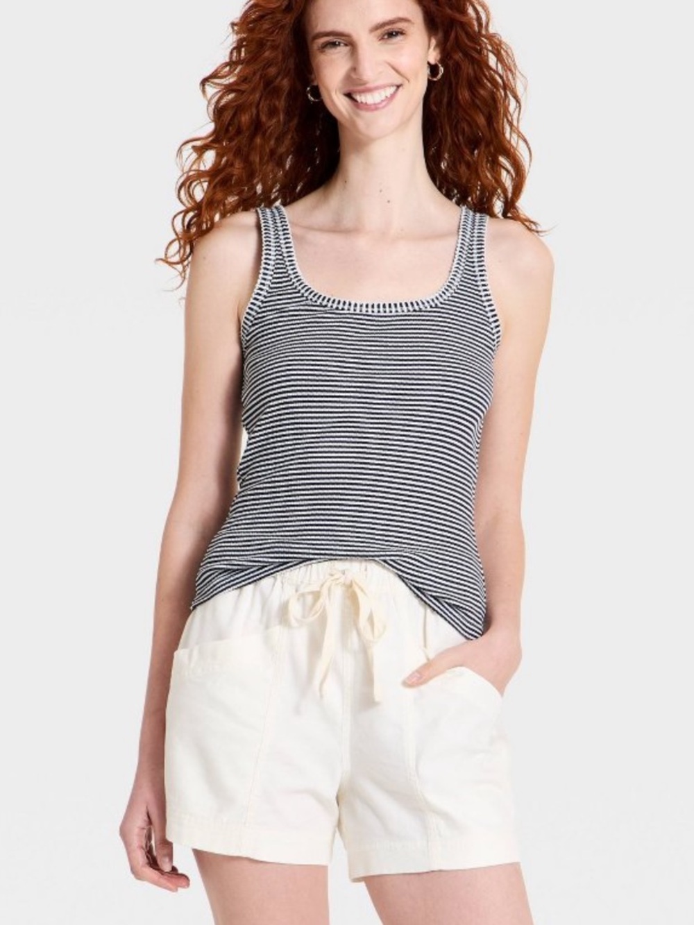 Universal Thread Textured Rib Tank Top -
 Navy Blue Striped M